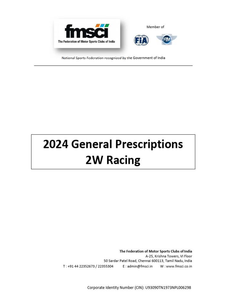 FMSCI 2024 Road Racing Regulations | PDF | Motorsport | Auto Racing