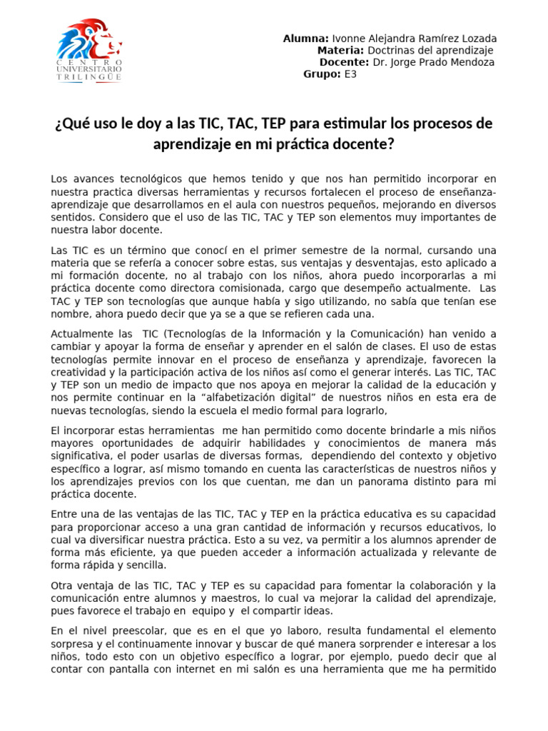 Qué Uso Le Doy A Las Tic en Mi Practica Docente | PDF | Enseñando ...