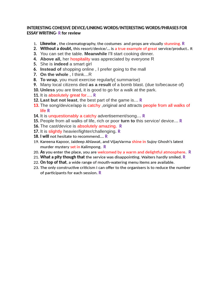 Linking Words and Phrases for Essays | PDF | Art
