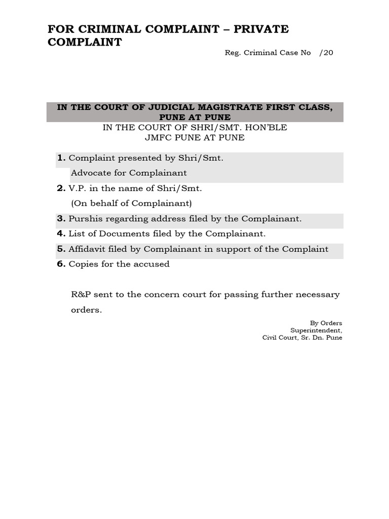 Private Complaint Format for Magistrate | PDF