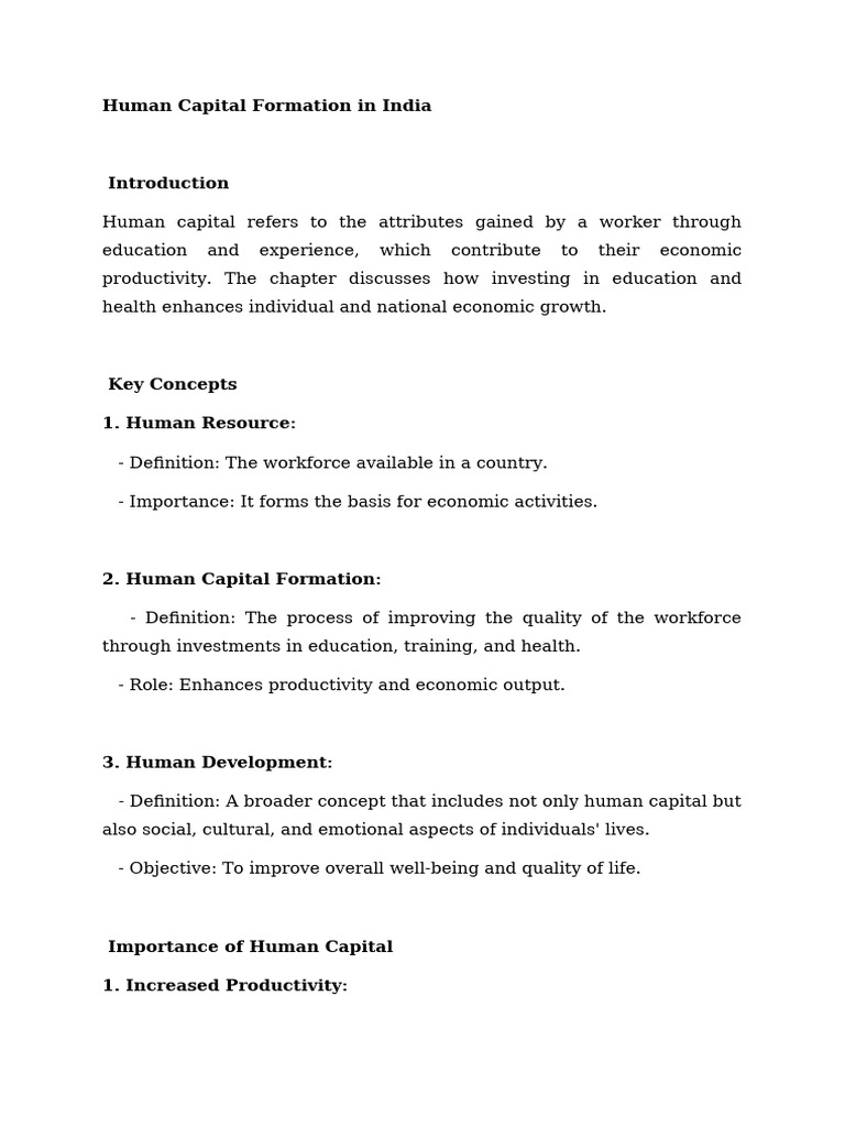 Human Capital Formation in India | PDF | Human Capital | Economic Growth