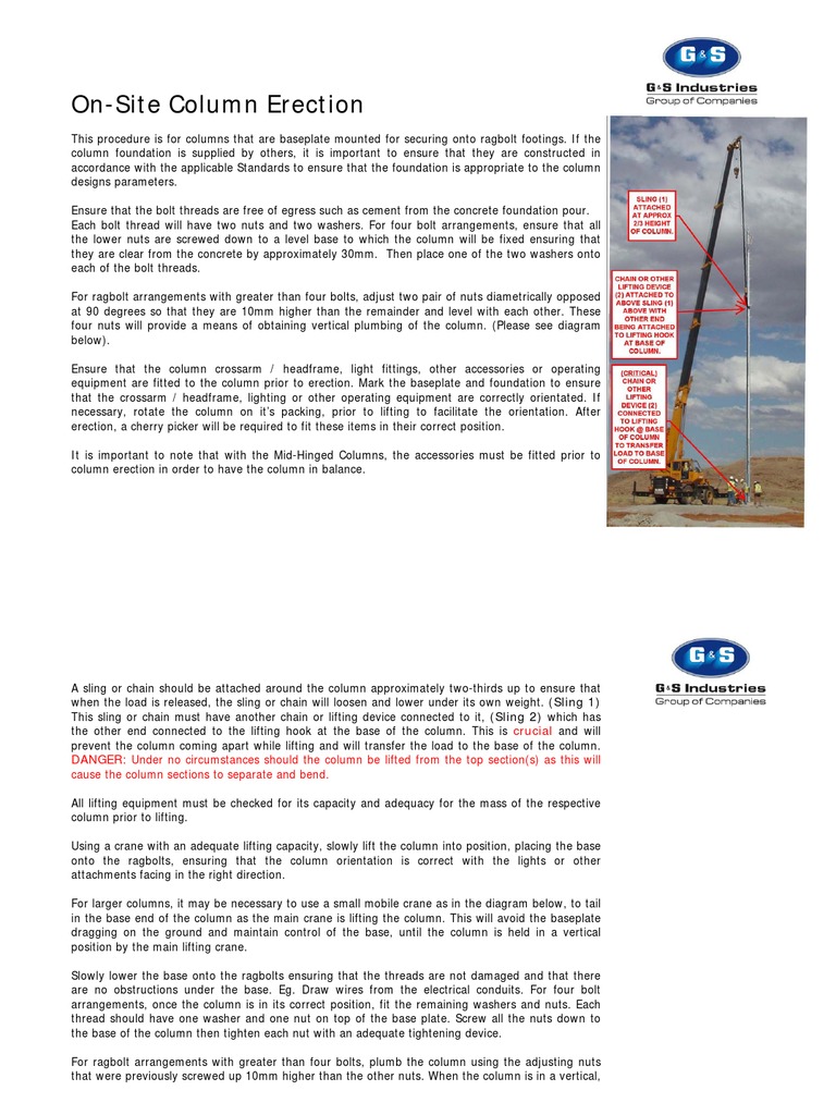 Column Erection Procedure Guide | PDF | Nut (Hardware) | Screw