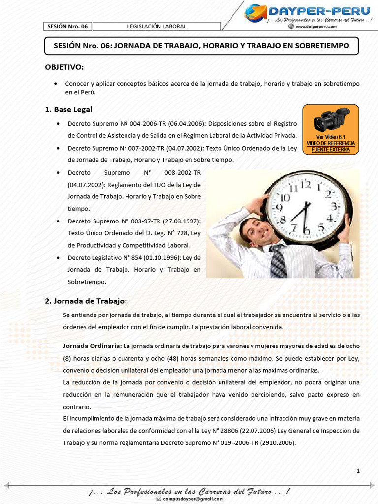S6 - Jornada de Trabajo, Horario y Trabajo en Sobretiempo | PDF ...