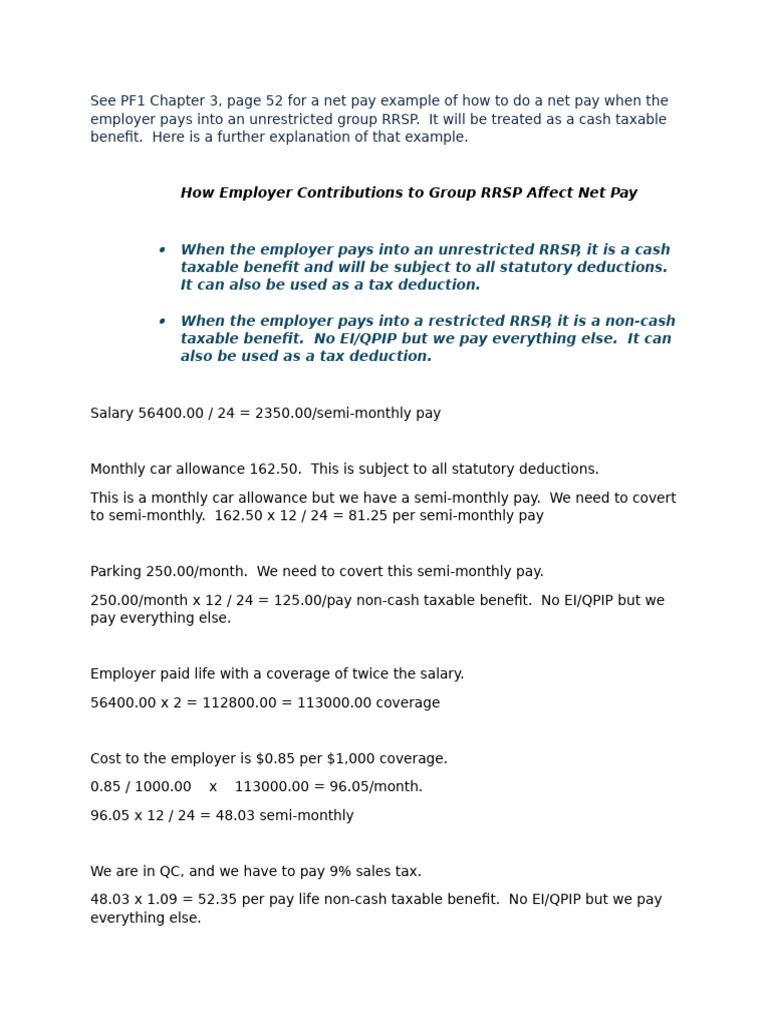 Impact of RRSP Contributions on Net Pay | PDF | Tax Deduction | Salary