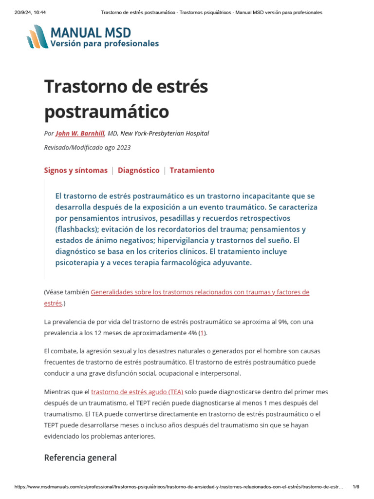 Trastorno de Estrés Postraumático: Síntomas y Tratamiento | PDF ...
