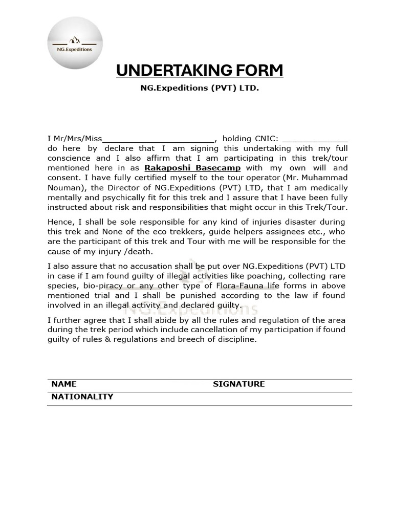 Undertaking Form NG | PDF