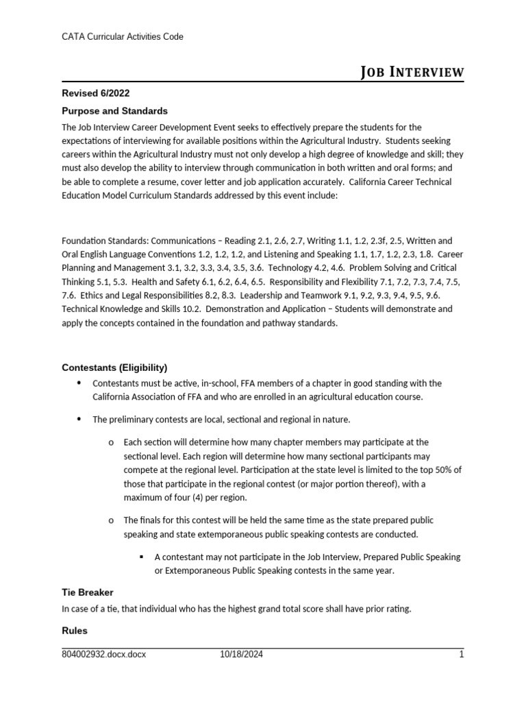 OB Nterview: Revised 6/2022 Purpose and Standards | PDF | Job Interview ...
