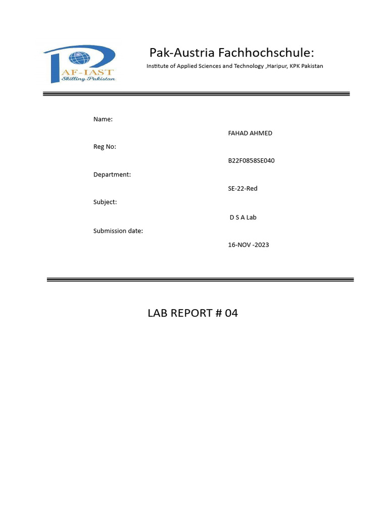Fahad Ahmed - B22f0858se040 Lab 04 | PDF