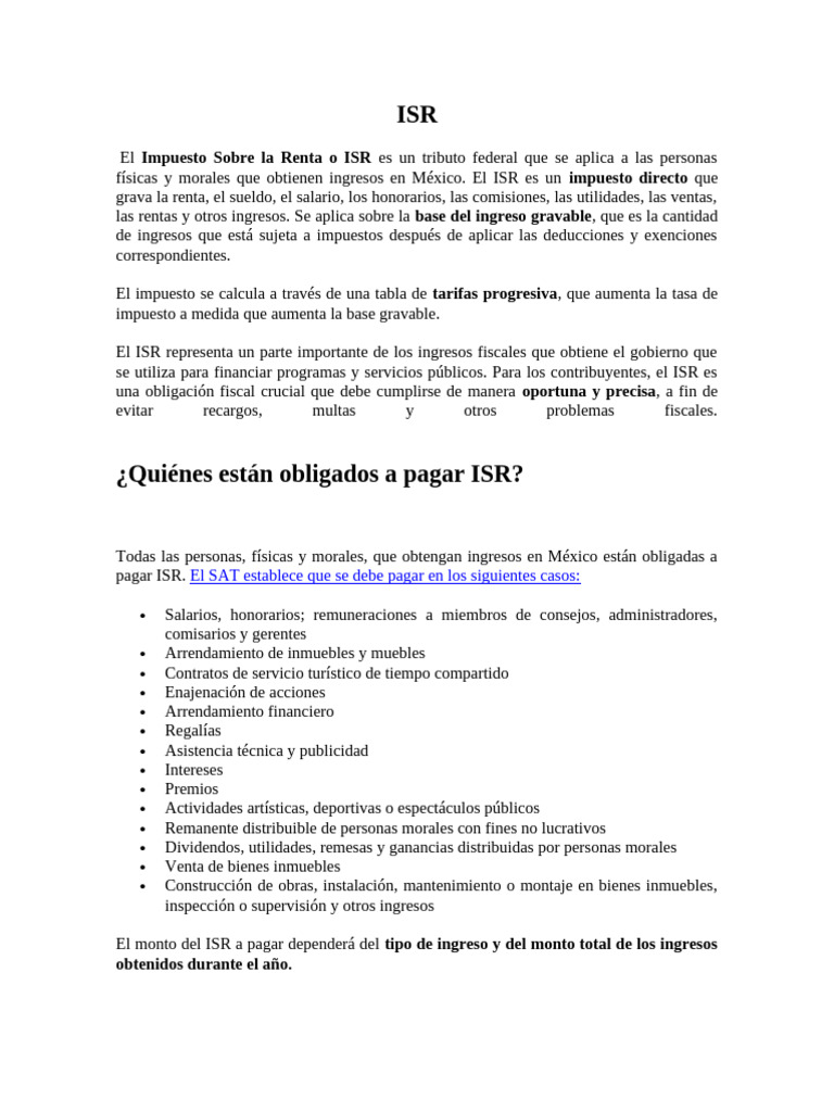 ISR Personas Fisicas | PDF | Impuesto sobre la renta | Impuestos