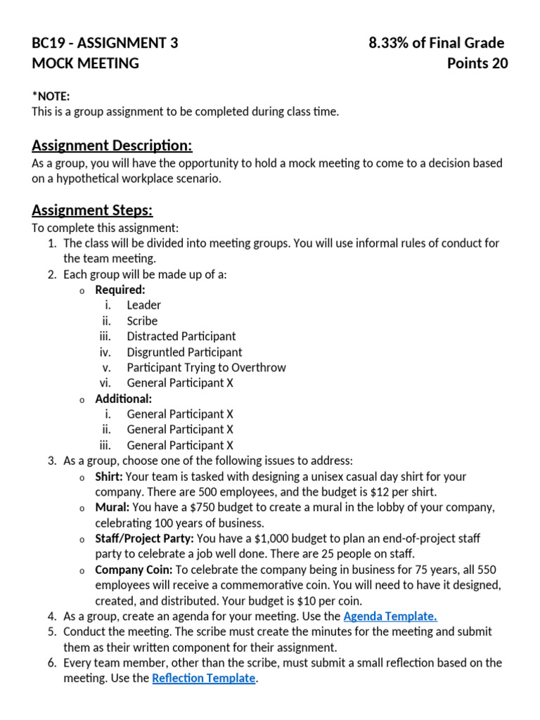Mock Meeting Group Assignment Guide | PDF