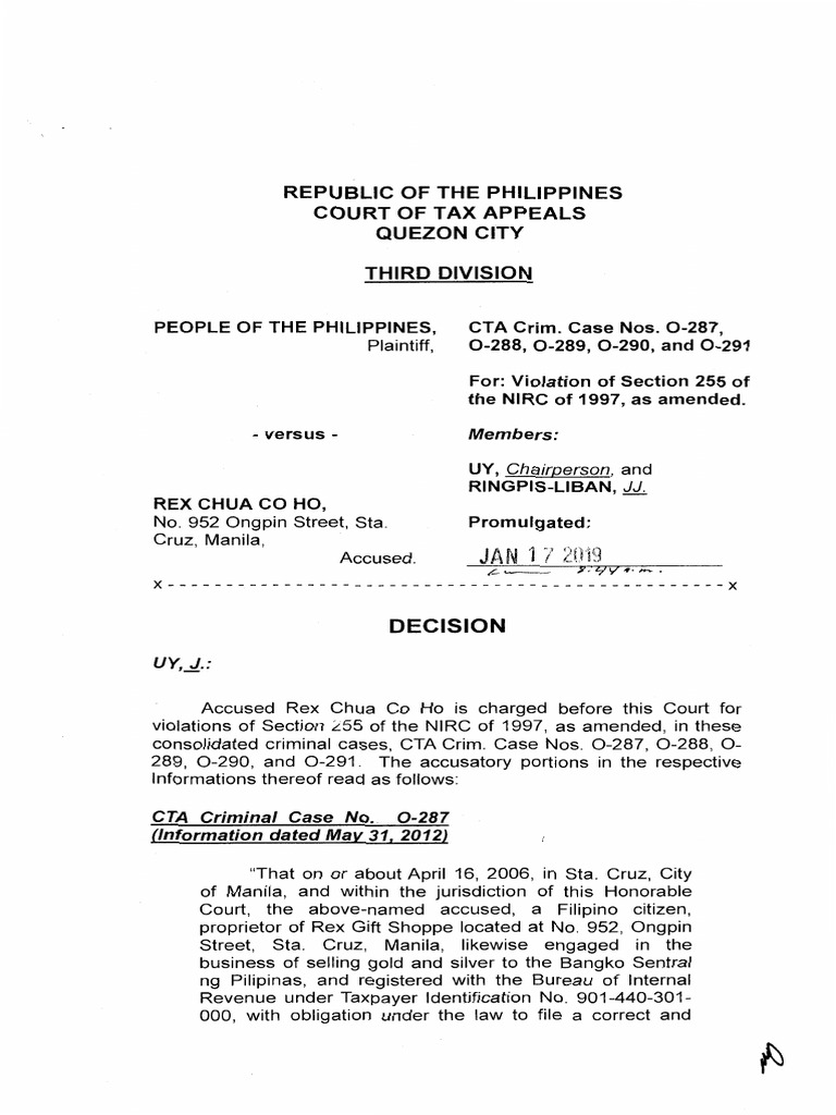 REX CHUA CO HO Decision | PDF | Taxes | Internal Revenue Service
