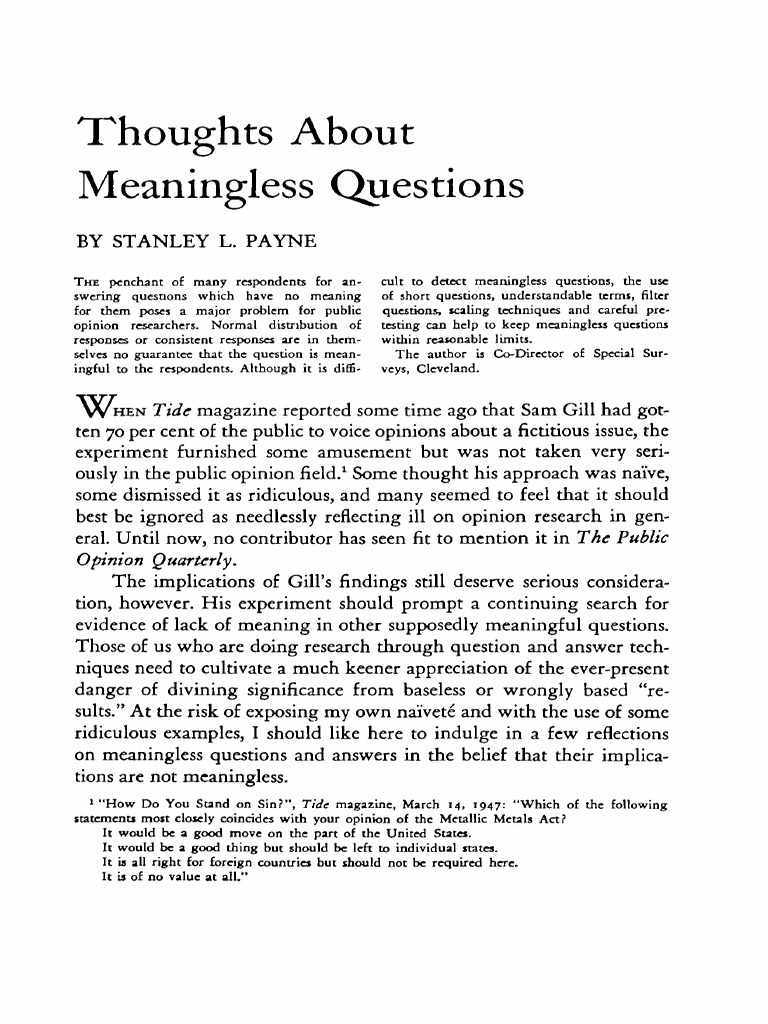 Thoughts About Meaningless Questions | PDF | Opinion Poll