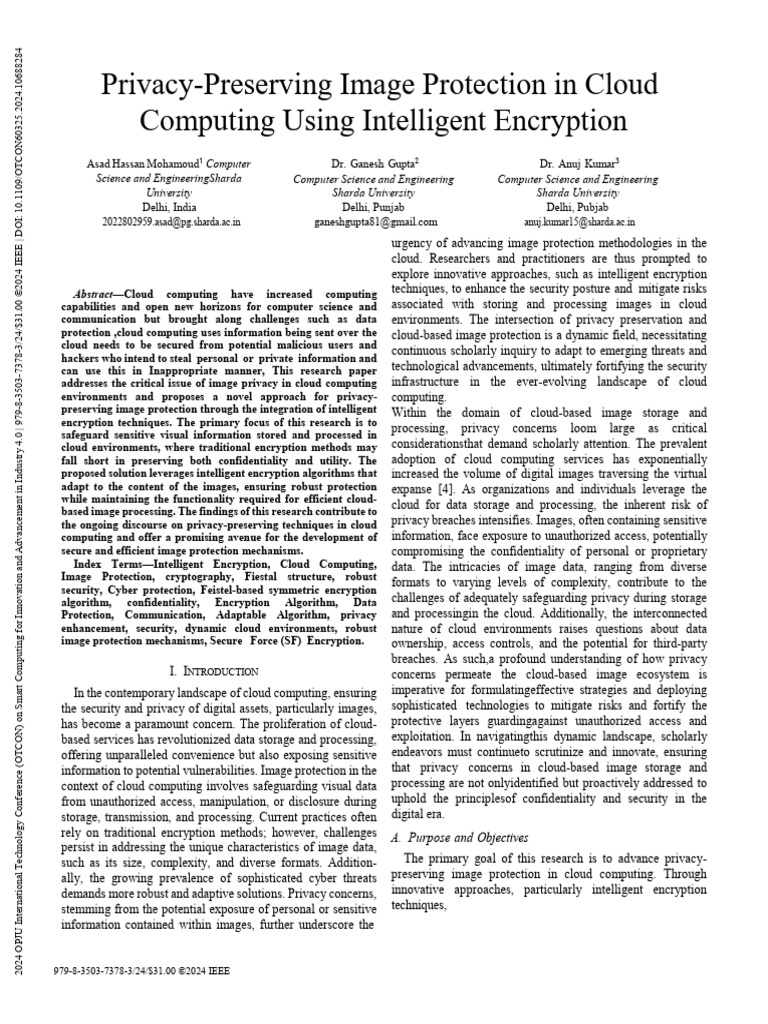 Privacy Preserving Image Protection In Cloud Computing Using