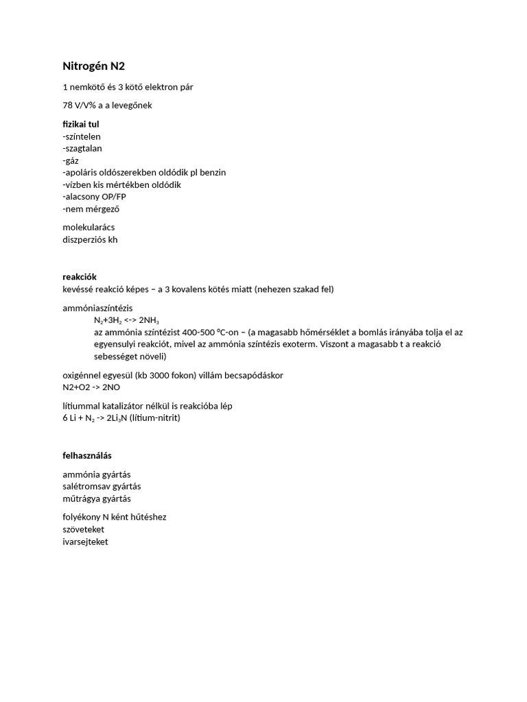 Nitrogén N2: Fizikai Tul | PDF