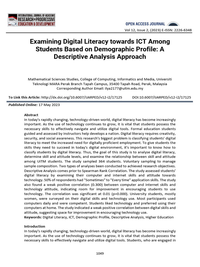 Examining Digital Literacy Towards Ict Among Students Based On ...