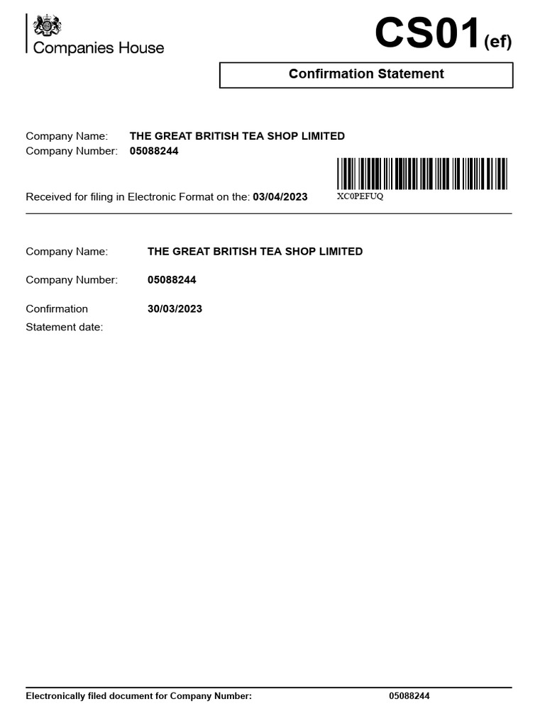 Confirmation Statement for CS01 Finance | PDF | Business | Finance ...