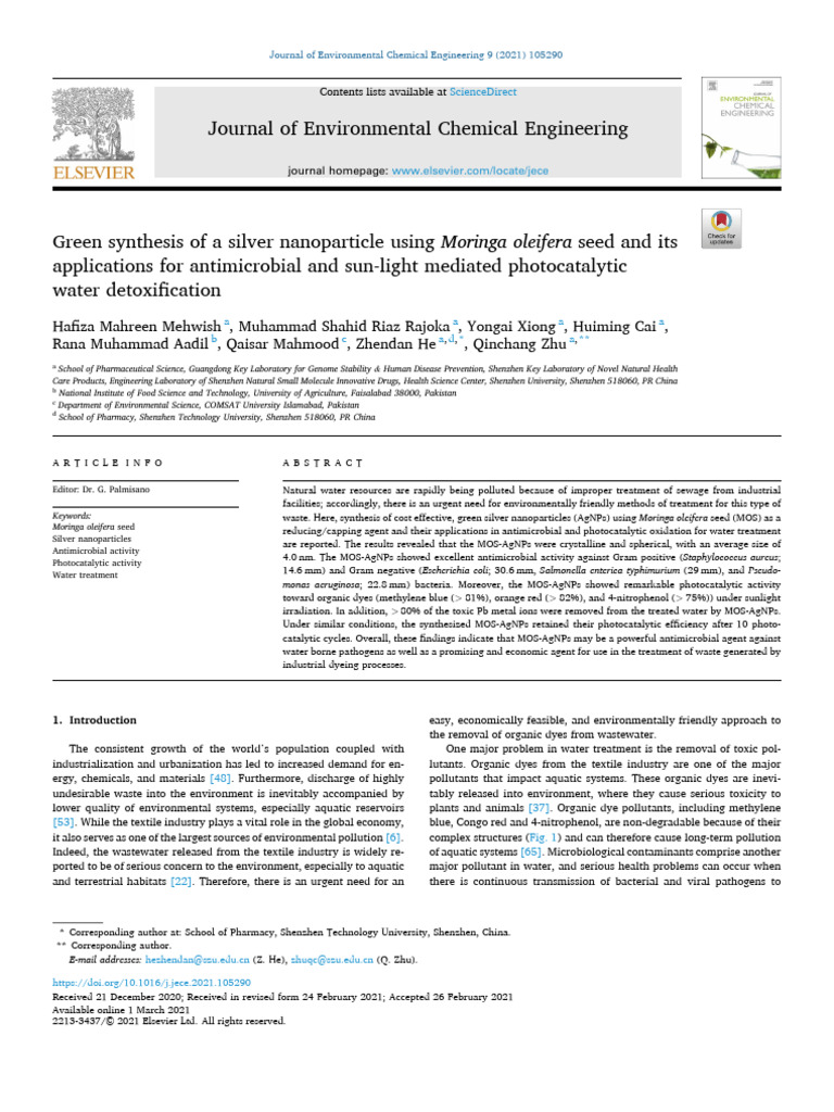 Green Silver Nanoparticles for Water Treatment | PDF | Antimicrobial ...