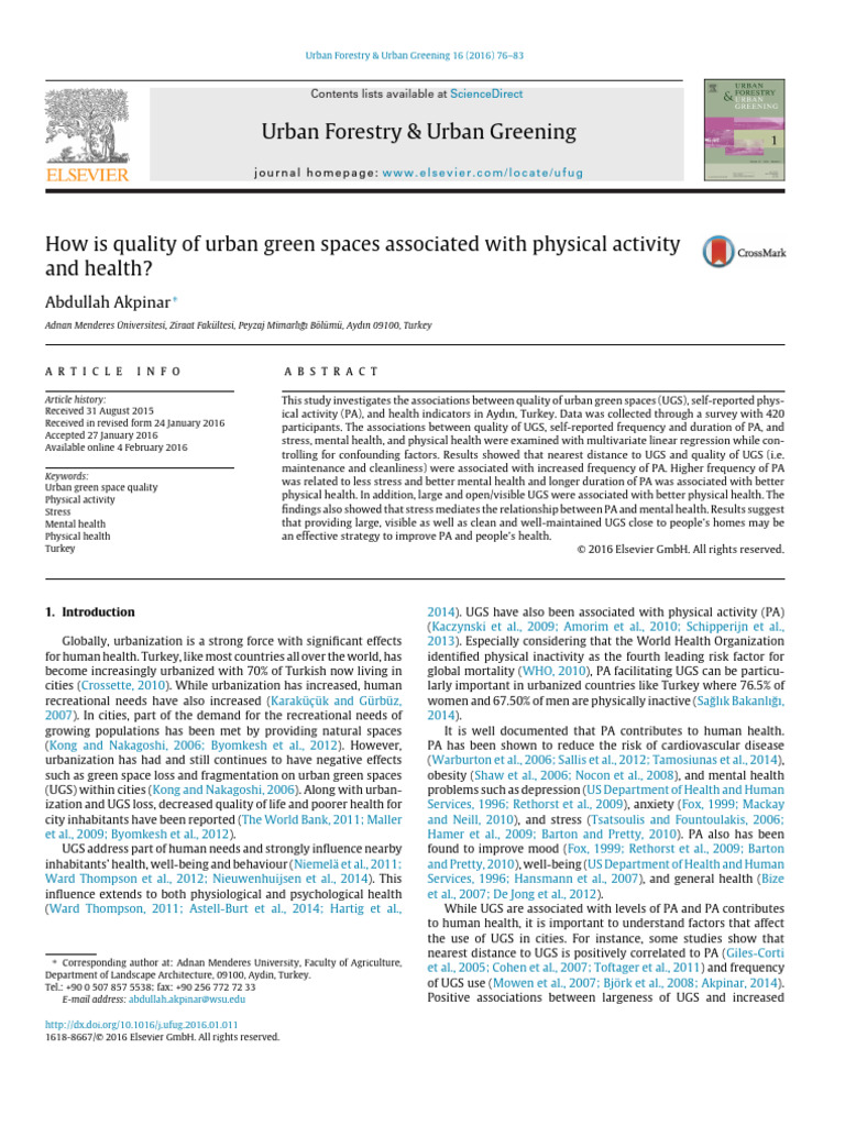 Urban Green Space Quality and Health | PDF | Urbanization | Statistics