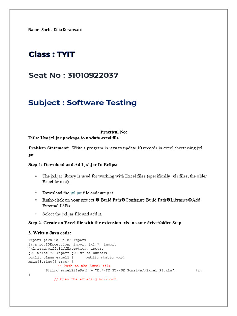 Update Excel with jxl.jar in Java | PDF | Microsoft Excel | Computer ...