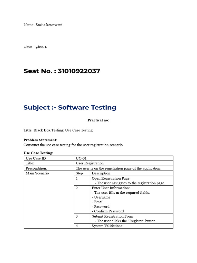 Use Case Testing 31010922037 ST Practical | PDF | Password | Use Case