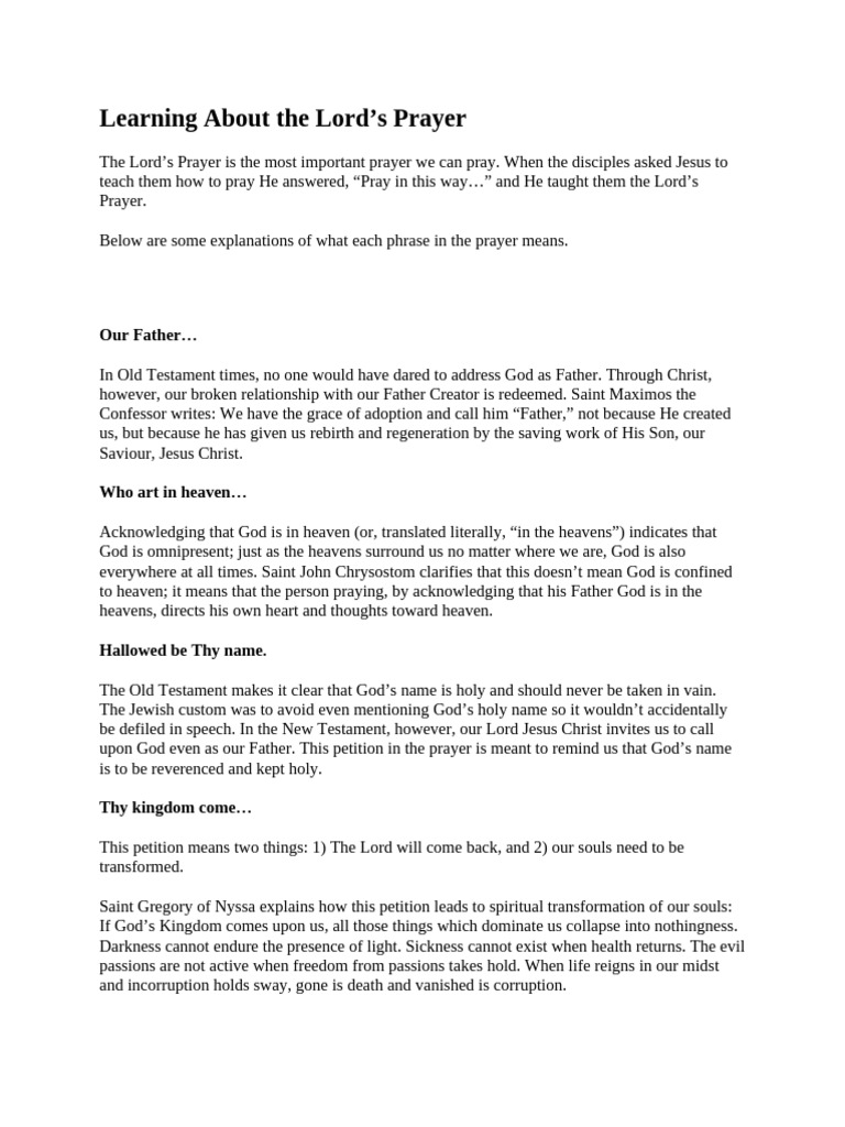 Understanding the Lord's Prayer | PDF | Lord's Prayer | Jesus