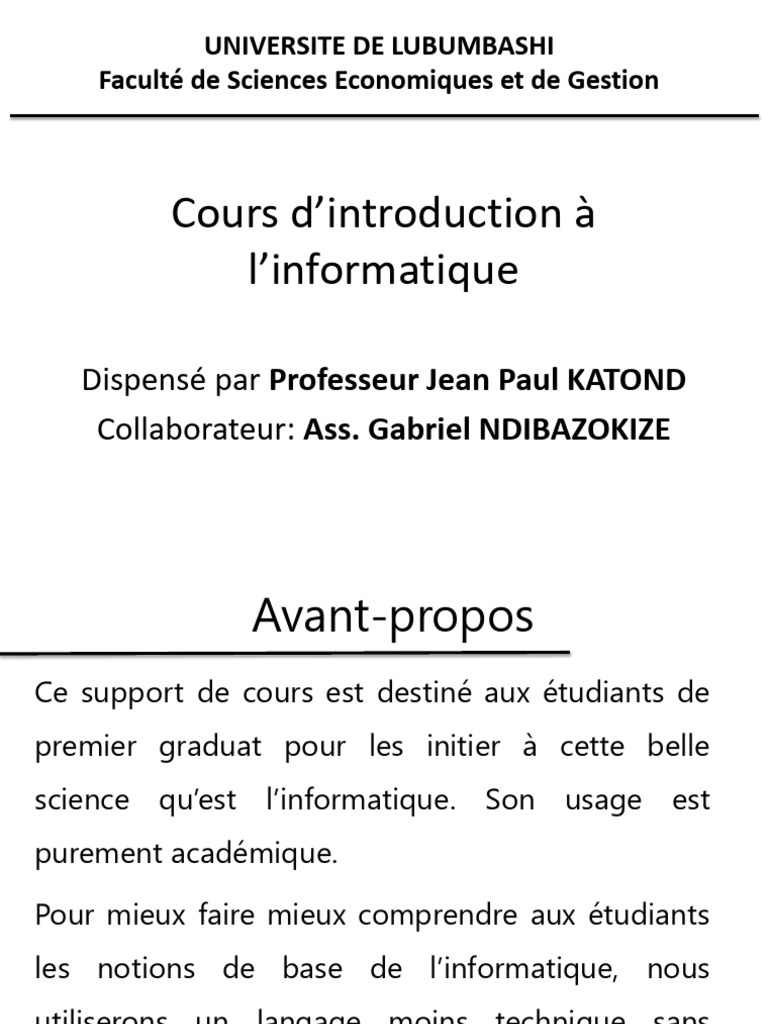 Introduction à l'informatique générale | PDF | Système d'exploitation ...