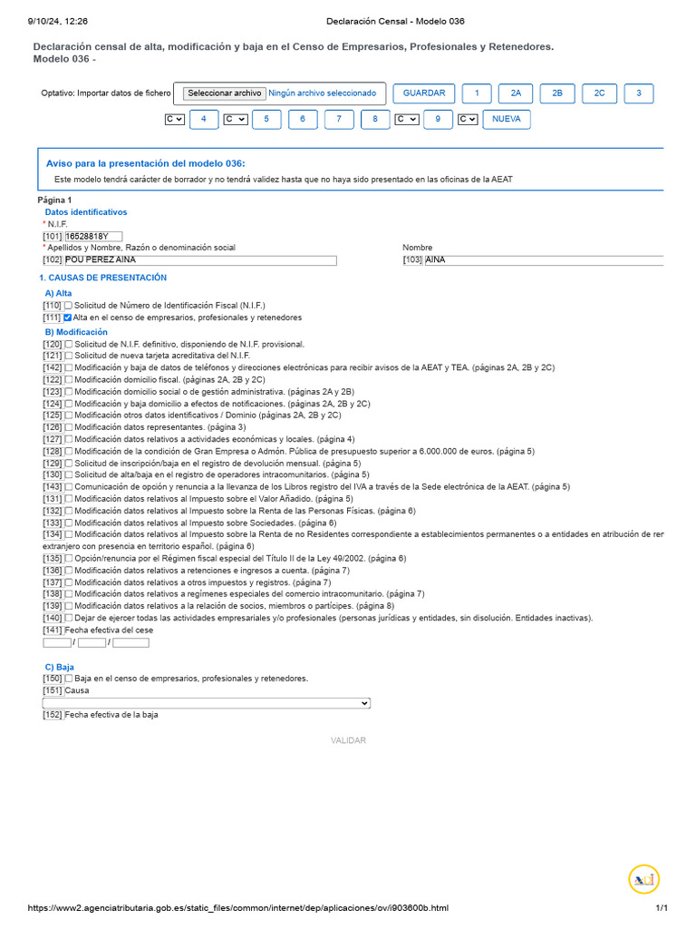 Aviso para La Presentación Del Modelo 036 | PDF | Dinero | Finanza pública