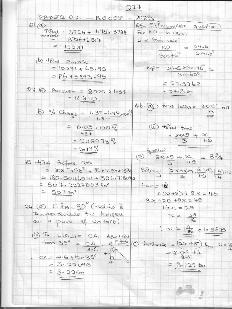 Bgcse - Paper 2 - Solutions - 2023 | PDF