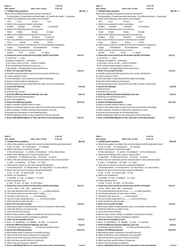 Test Class 6 Science 2nd | PDF | 2 D Computer Graphics | Fish
