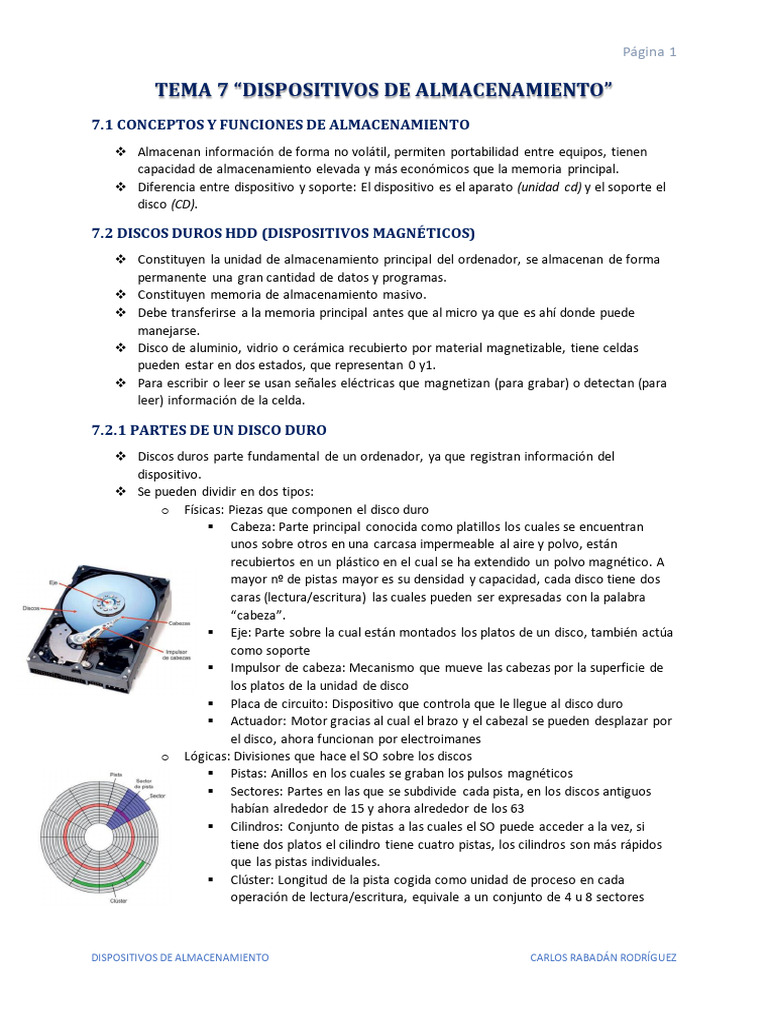 Resumen Tema 7 | PDF | Disco duro | Almacenamiento de datos de la ...