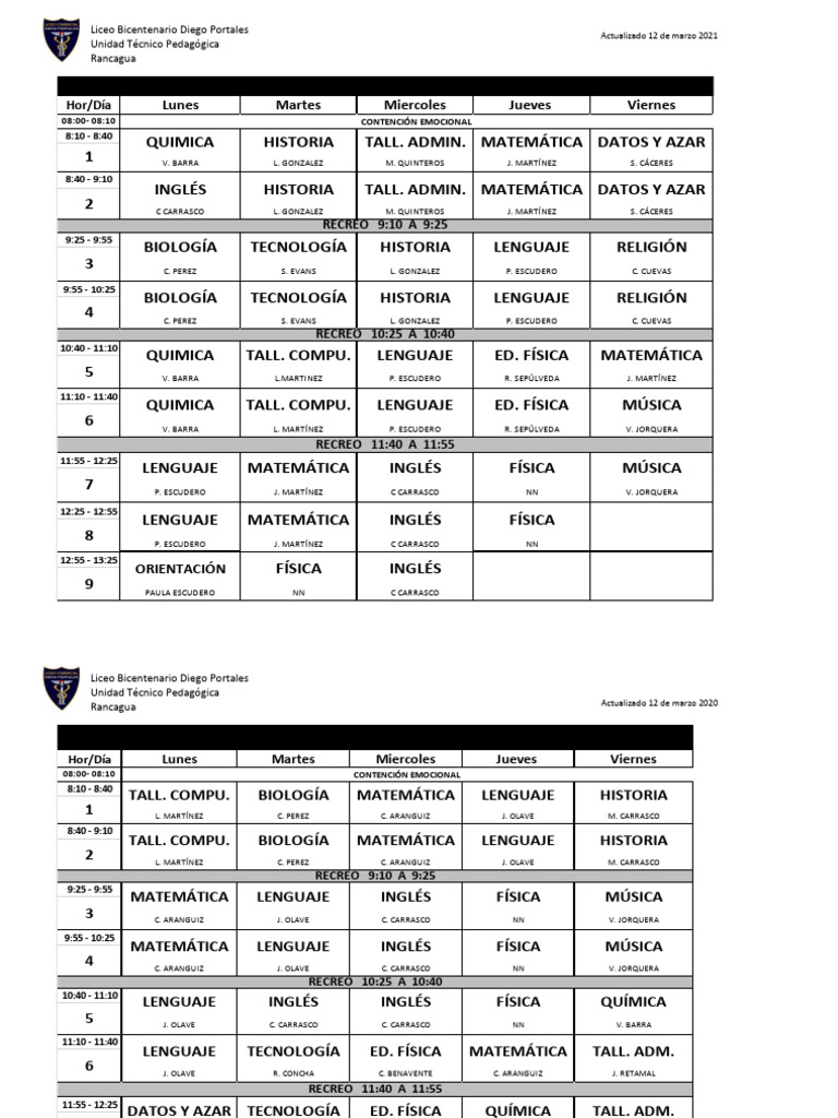 Horario Clases 2021 | PDF | Ciencias sociales | Estudios de idiomas ...