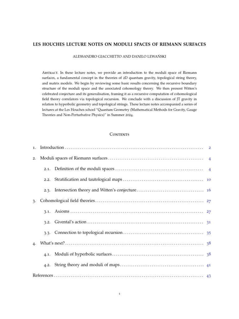 Les houches lecture notes on moduli spaces of riemann surfaces pdf