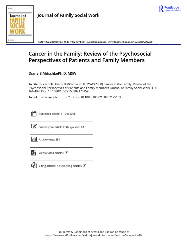 Cancer in The Family Review of The Psychosocial Perspectives of ...
