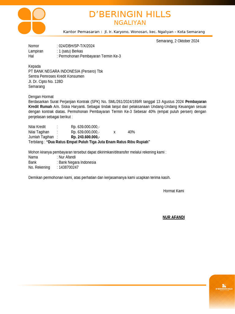 Permohonan Pembayaran Termin Ke-3 | PDF | Karier & Perkembangan | Bisnis