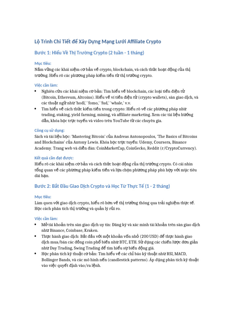 Lo Trinh Xay Dung Affiliate Crypto | PDF
