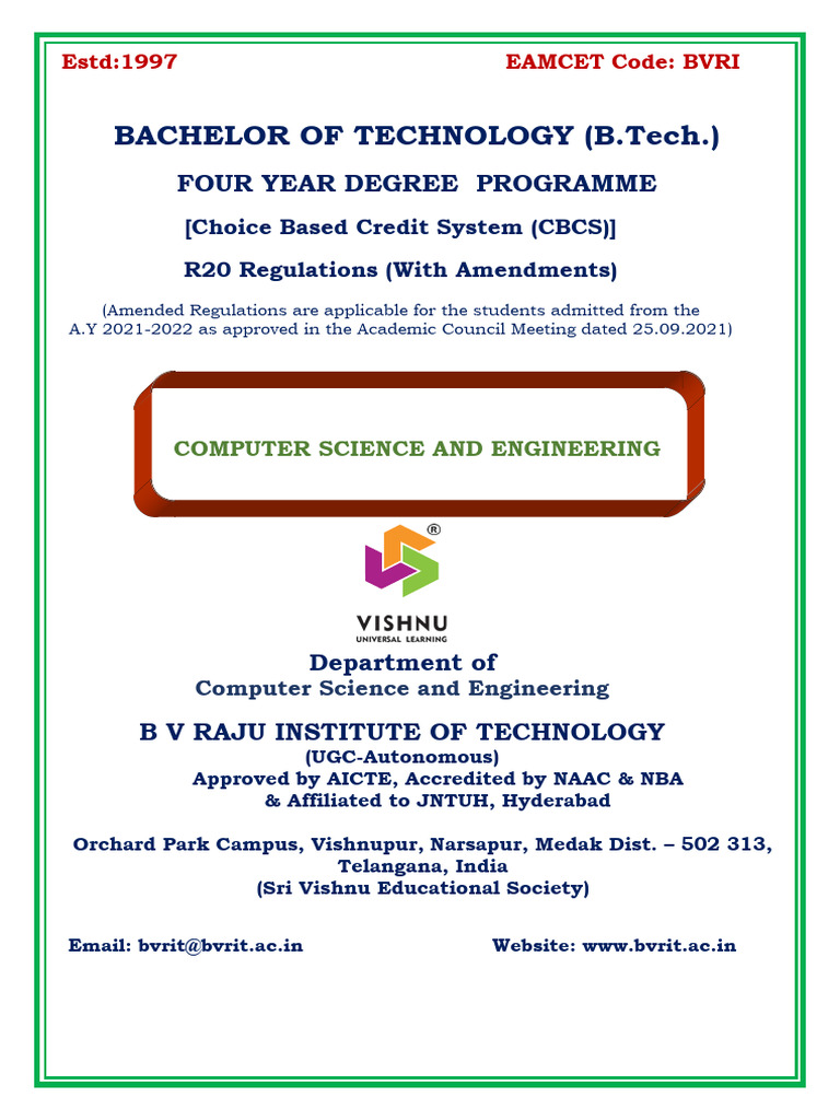 B.Tech Regulations 2021-22 at BVRI | PDF | Engineering | Academic Term