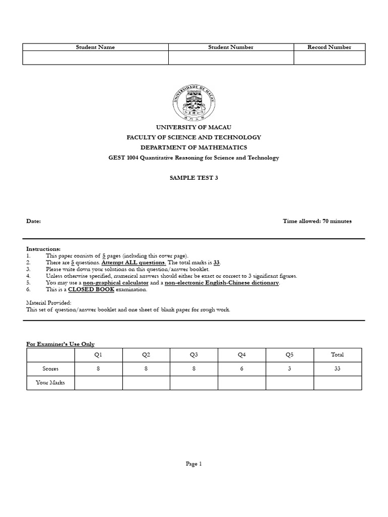Quantitative Reasoning Sample Test 3 | PDF | Mathematics | Mathematical ...