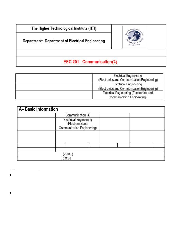 EEC 251: Communication Systems Course | PDF | Channel Access Method ...