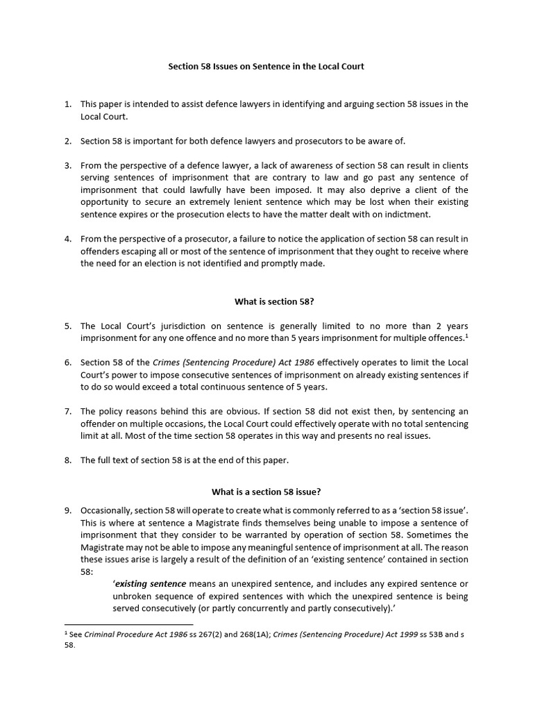 Section 58 Sentencing Issues Explained | PDF | Plea | Criminal ...