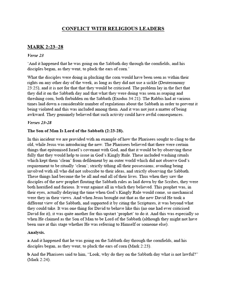 Conflict With Religious Leaders | PDF | Jesus | Pharisees
