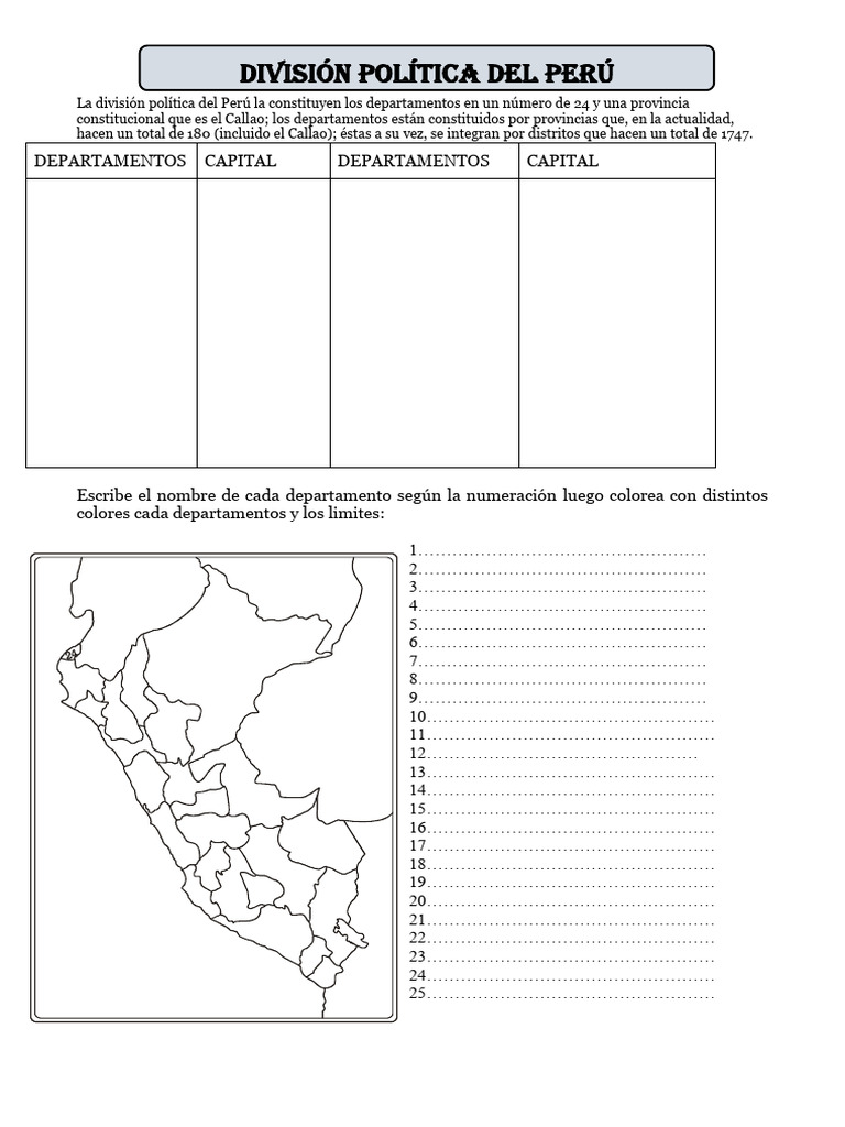 Division Politica y Administrativa Del-Peru Hco | PDF | Perú | Ciencias ...
