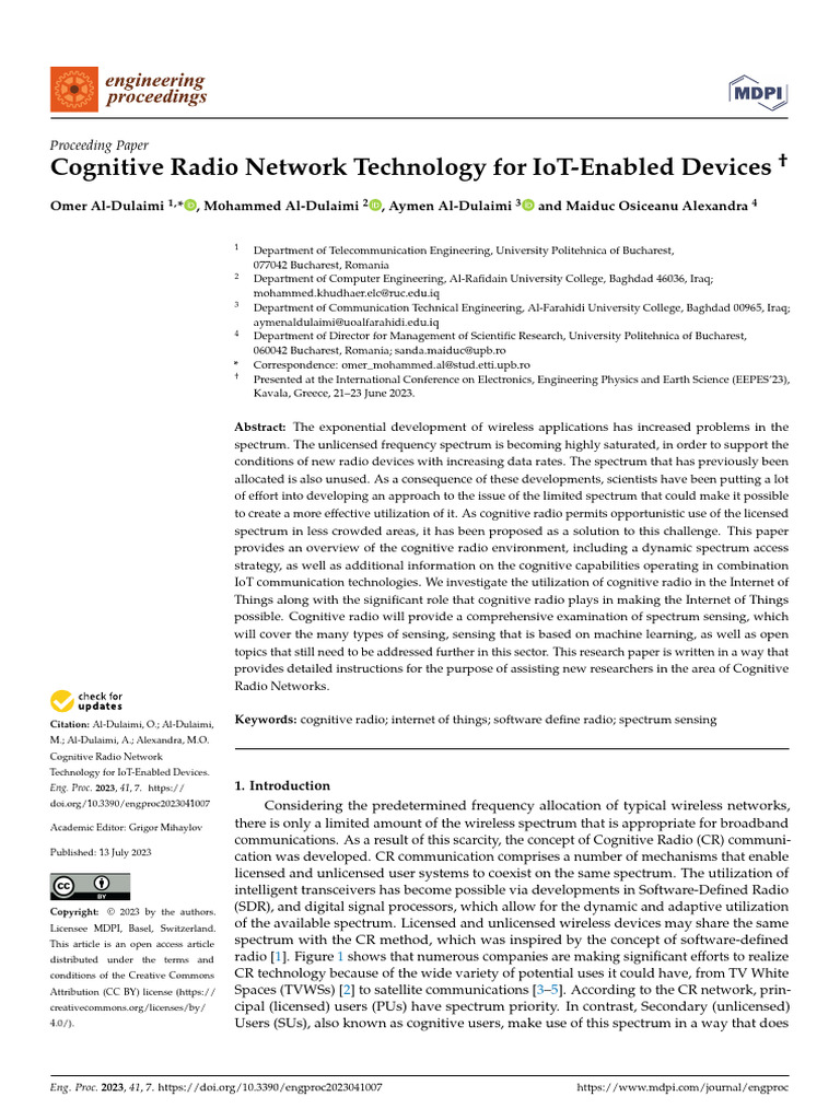 Engproc 41 00007 v2 | PDF | Internet Of Things | Cognitive Radio