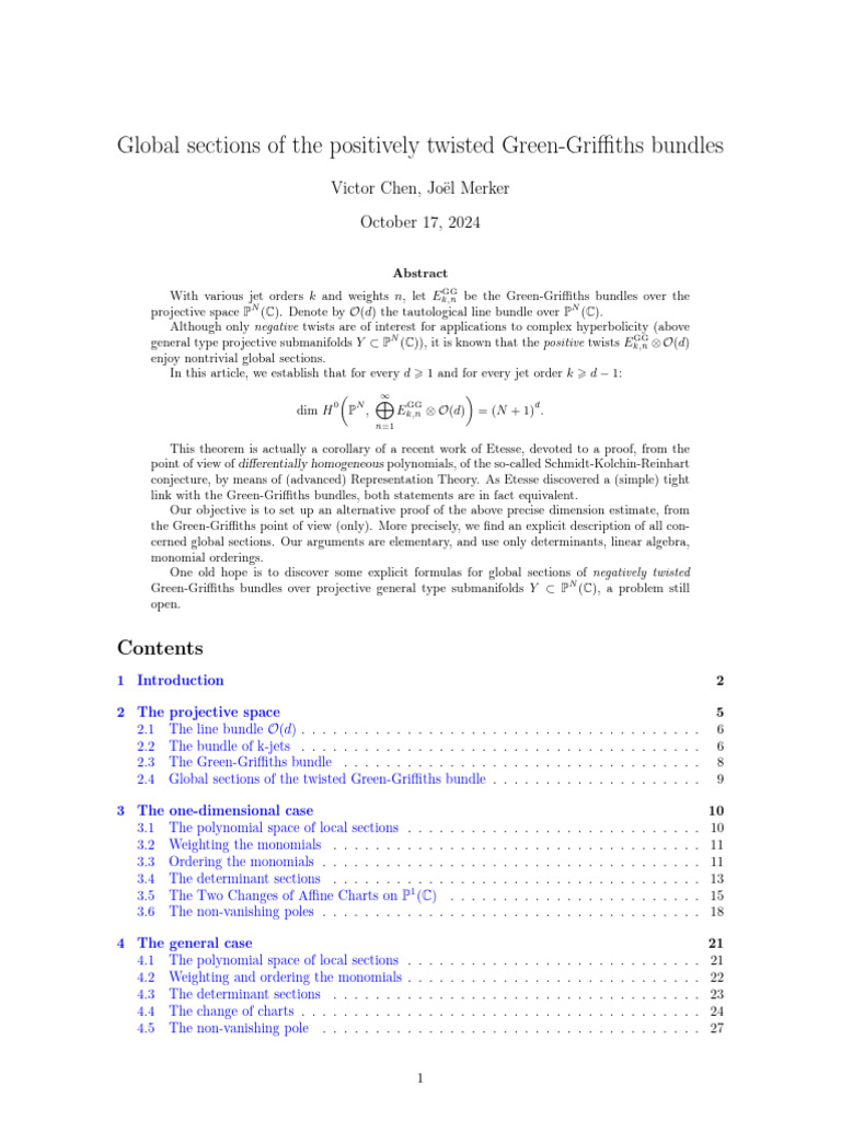 Global Sections of Green-Griffiths Bundles | PDF | Basis (Linear ...