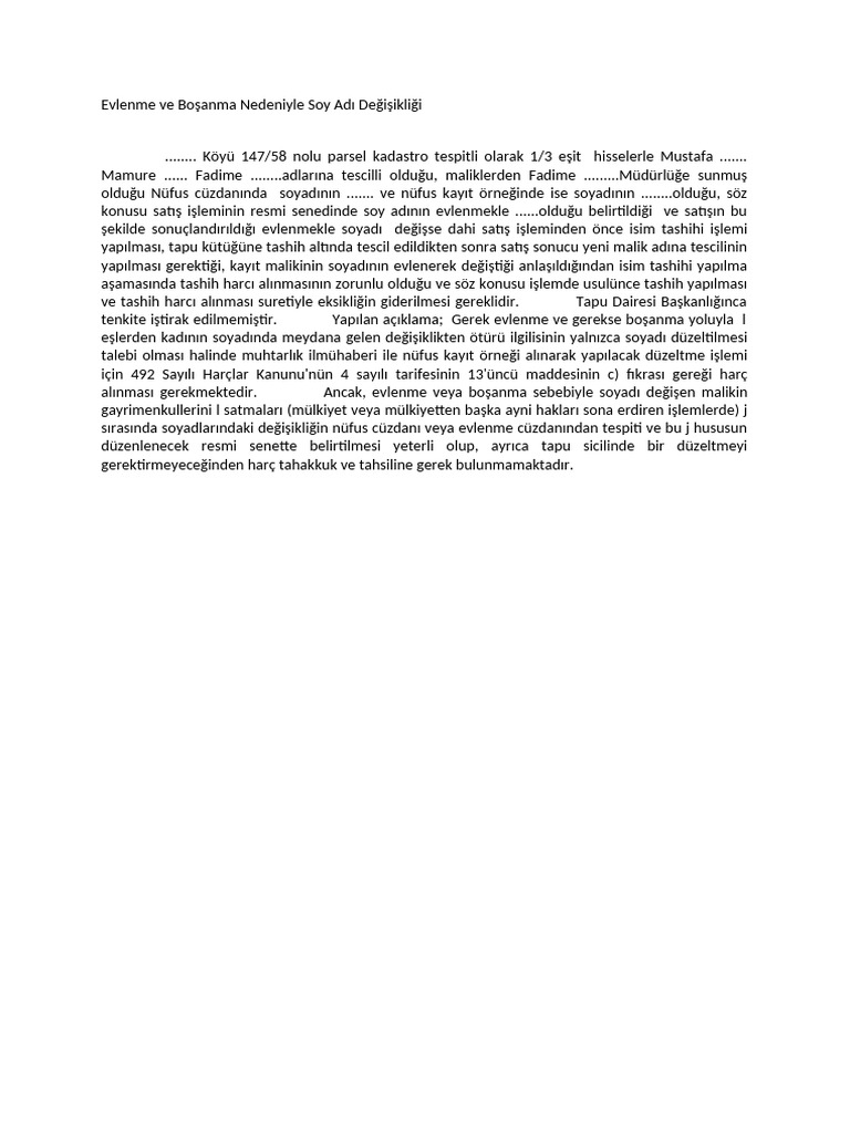 Evlenme Ve Boanma Nedeniyle Soy Ad Deiiklii | PDF