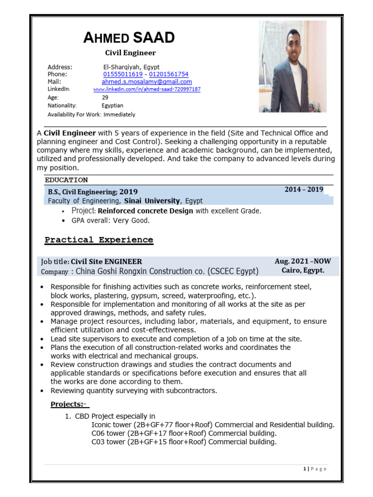 Ahmed Saad - Civil Engineer | PDF | Civil Engineering | Egypt
