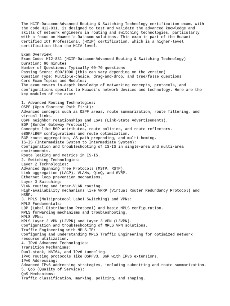 HCIP Routing & Switching Exam Guide | PDF | Networking | Multiprotocol ...