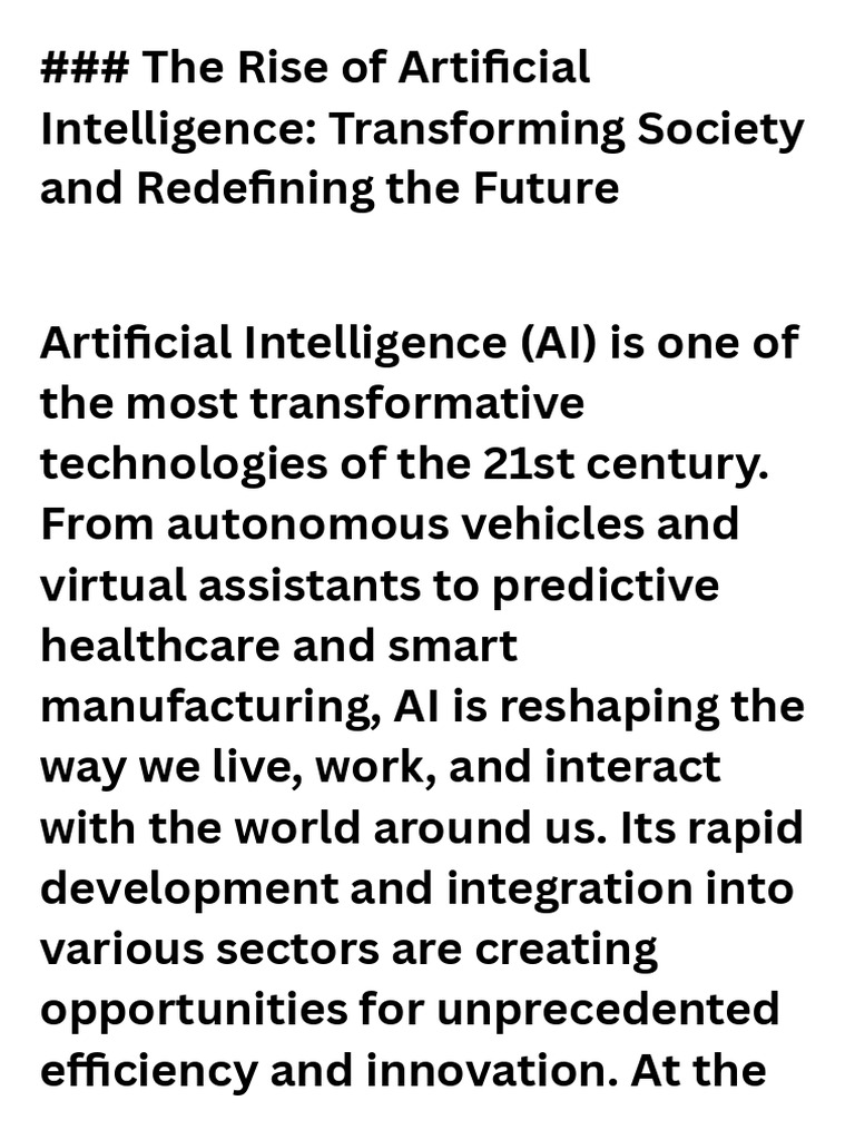 The Rise of Artificial Intelligence Transforming Society and Redefining ...