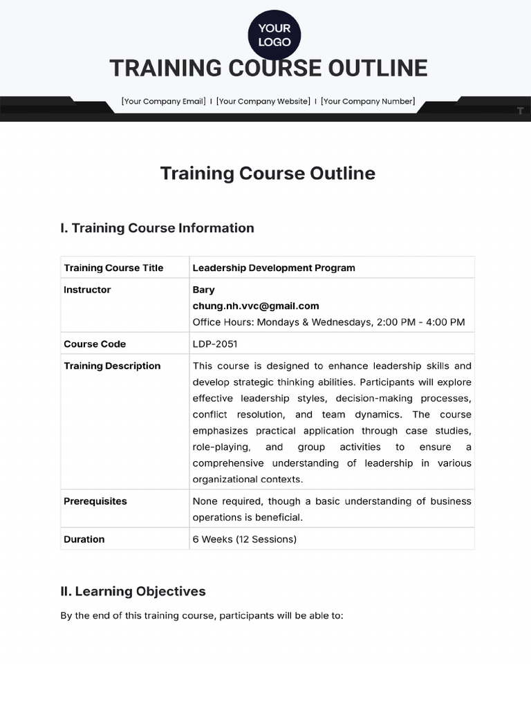 Training Course Outline Template - Edit Online & Download Example | PDF