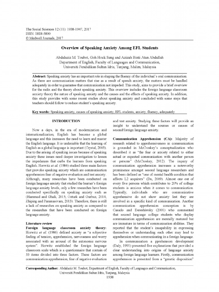 Overview of Speaking Anxiety | PDF
