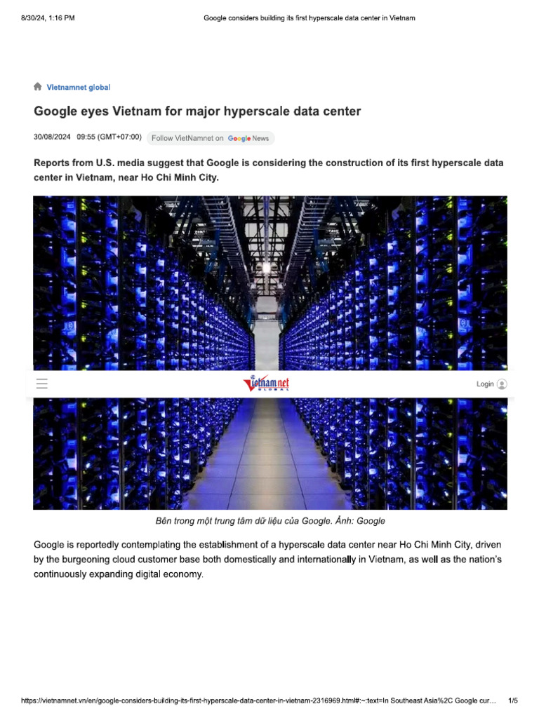 Google considers building its first hyperscale data center in Vietnam PDF